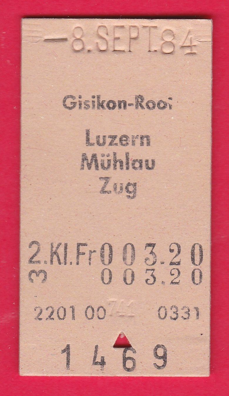 Biglietti: KARTON BILLETT, GISIKON-ROOT - ZUG, 2.KLASSE, EINFACH, 1984 – Usato da Oberrieden venduto da Gebirgsstelze