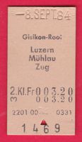 KARTON BILLETT, GISIKON-ROOT - ZUG, 2.KLASSE, EINFACH, 1984