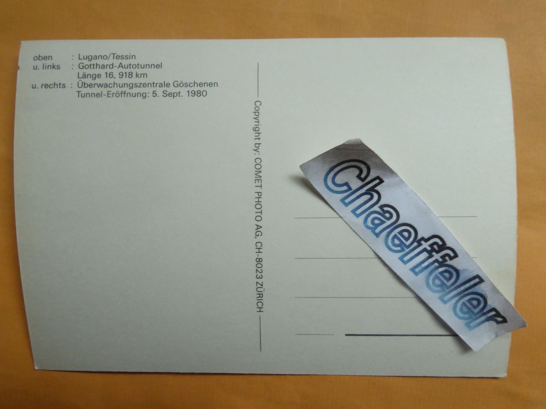 Cartoline postali: Lugano/Tessin, Gotthard-Autotunel – Nuovo (secondo la descrizione) da Zürich venduto da Chaeffeler 1