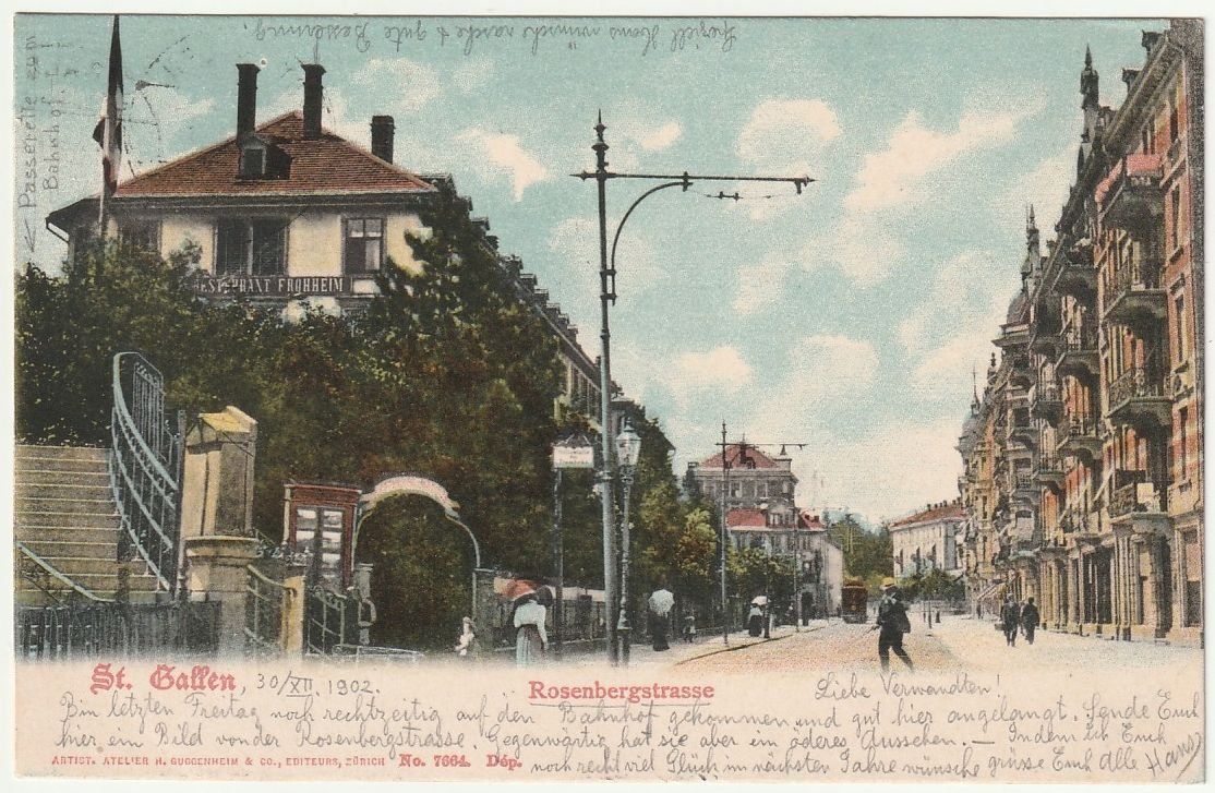 Cartoline postali: AK St. Gallen Rosenbergstrasse animiert, 1902 – Usato da Fislisbach venduto da Zigzag12