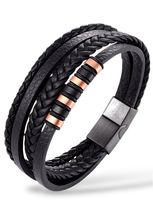 ARMBAND HERREN LEDER EDELSTAHL MAGNETVERSCHLUSS ROSE SCHWARZ