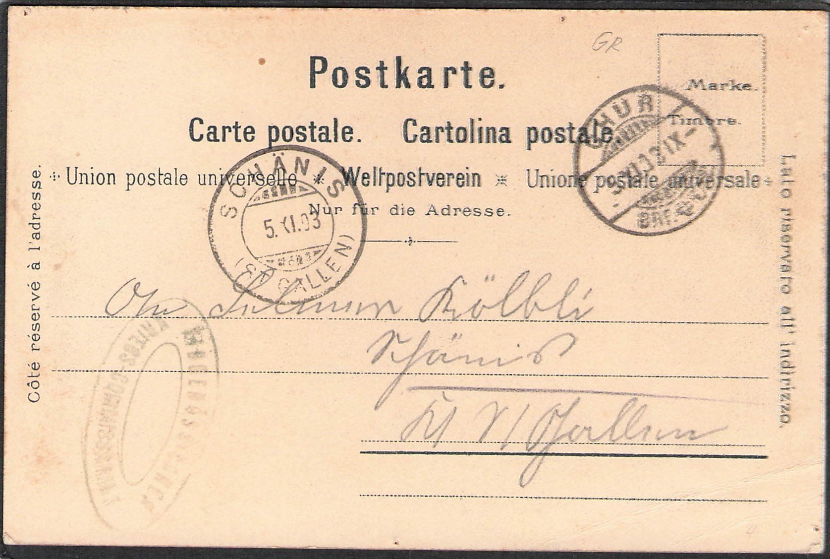 Cartoline postali: - Chur Kaserne , 1903 – Usato da Reichenburg venduto da Pipo-67 1