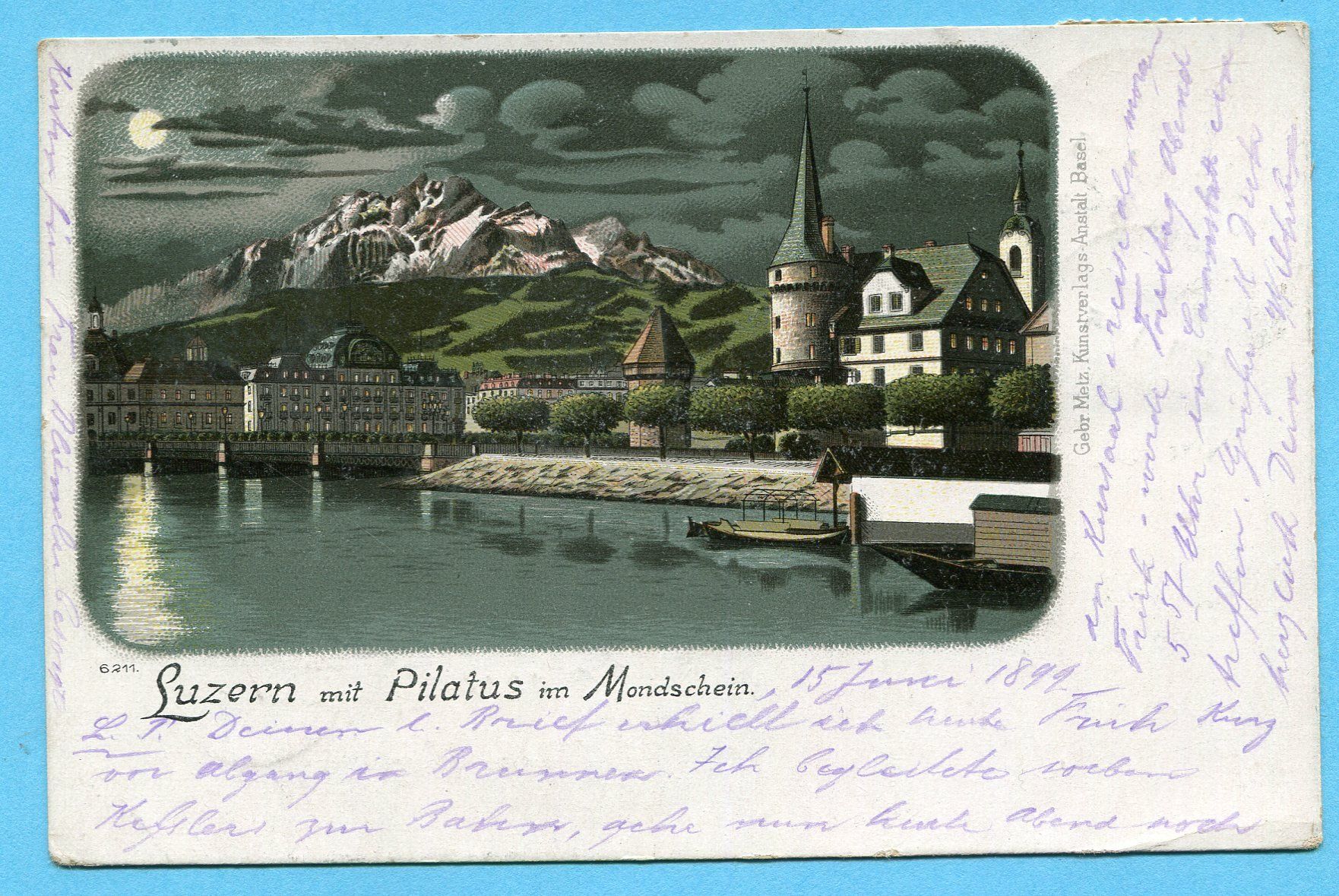 Ansichtskarten: Luzern mit Pilatus im Mondschein 1899 – Gebraucht aus Opfikon von cleocat-vb