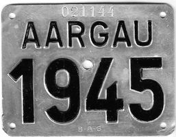 Velonummer Aargau 1945 AG 45