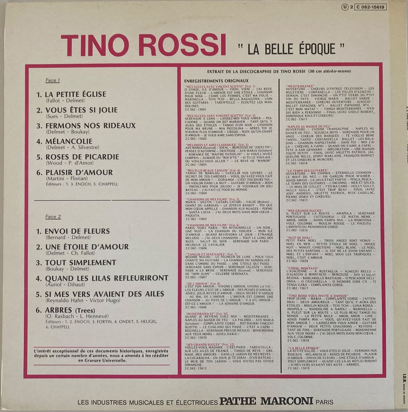 Dischi in vinile: TINO ROSSI - "LA BELLE EPOQUE" – Usato da Poliez-Pittet venduto da Newtown-Records 1