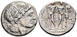 L. MEMMIUS AR Denarius (109-108 BC). Dioscuri reverse