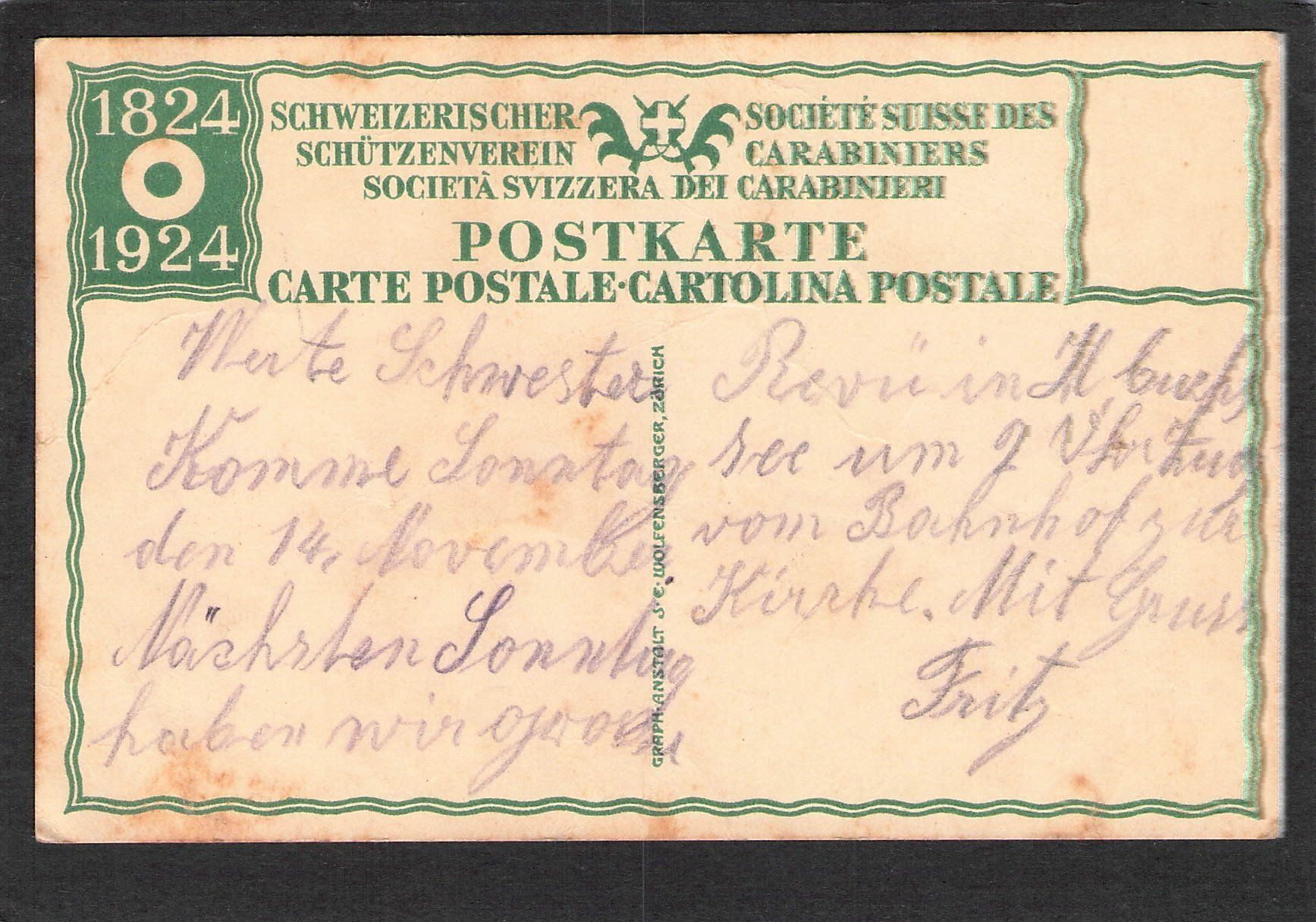 Ansichtskarten: -Schützenverein 1924 – Gebraucht aus Reichenburg von Pipo-67 1