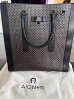 Handtasche AIGNER braun/schwarz mit Logo Muster NEU