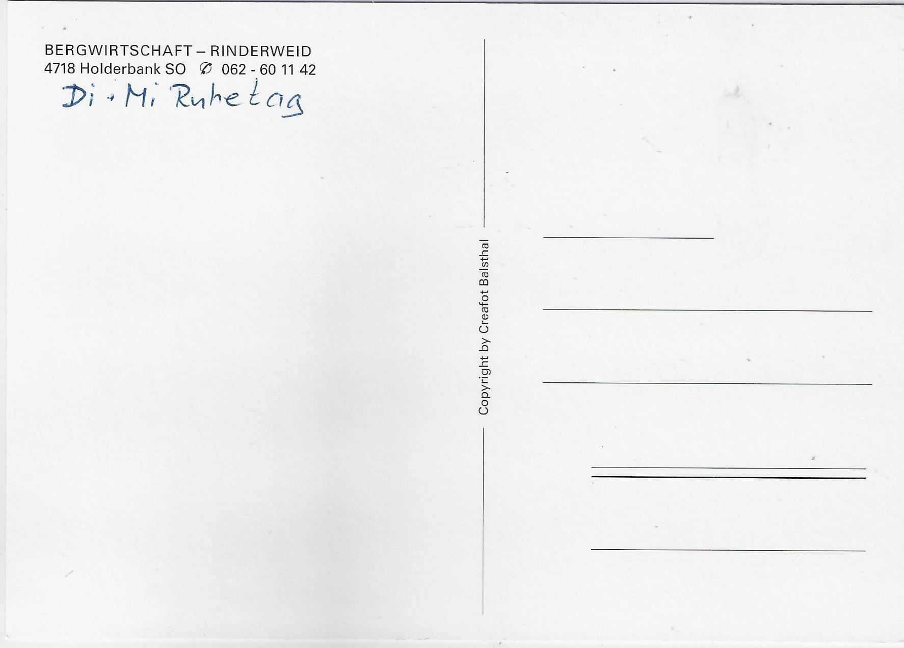 Cartoline postali: Bergwirtschaft Rinderweid - Holderbank – Usato da Ettingen venduto da Kartenplanet 1