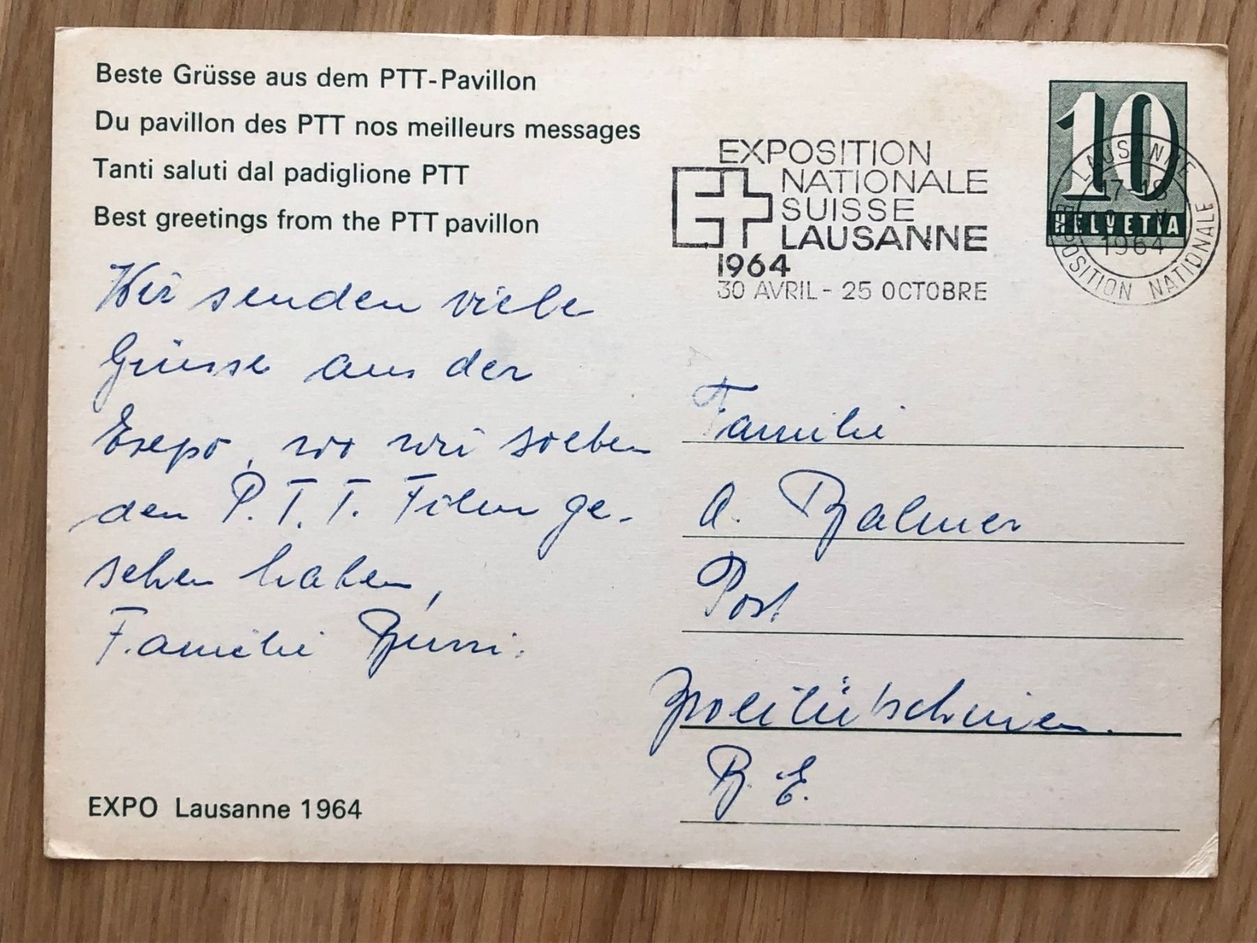 Ansichtskarten: Postkarte Expo 1964, PTT-Pavillon – Gebraucht aus Biel/Bienne von TomBaBi