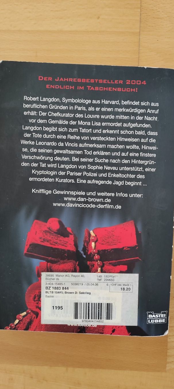 Libri: Dan Brown Sakrileg The Da Vinci Code Buch gebraucht – Usato da Feusisberg venduto da Sindbad3 1