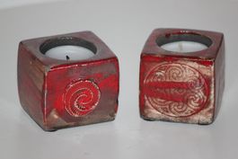 2 gebrannte Kerzenhalter