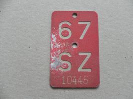 Velonummer Rad Nr. Velo Schild  SZ 67 Schwyz 1967 Geschenk