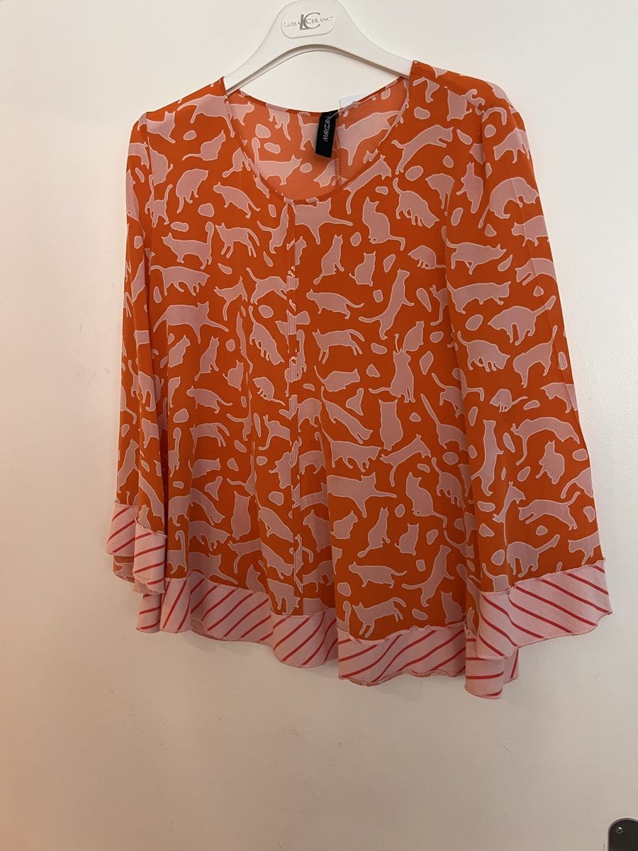 Marc Cain Blusen: Bluse Marc Cain, Gr. 36, orange rosa Katzen – Gebraucht aus Solothurn von Brini06