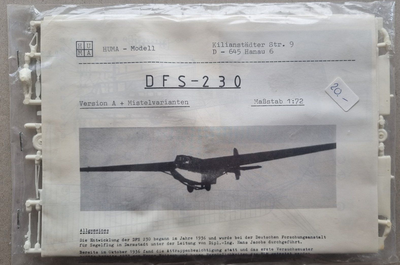 Kit di modellismo & Modellini statici: 1/72 Huma Modell DFS 230 – Usato da Grand-Lancy venduto da LFW