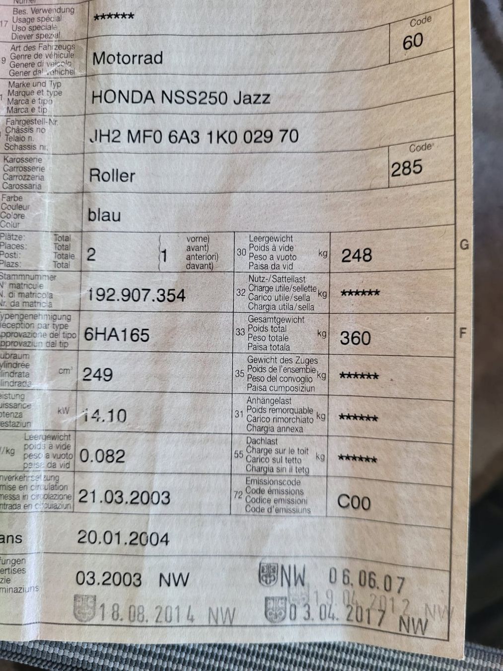 Honda Scooters: Roller Honda NSS250 Jazz – Gebraucht aus Kerns von .Biker. 5