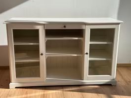 White Sideboard with Glass Doors and Drawer 120cm