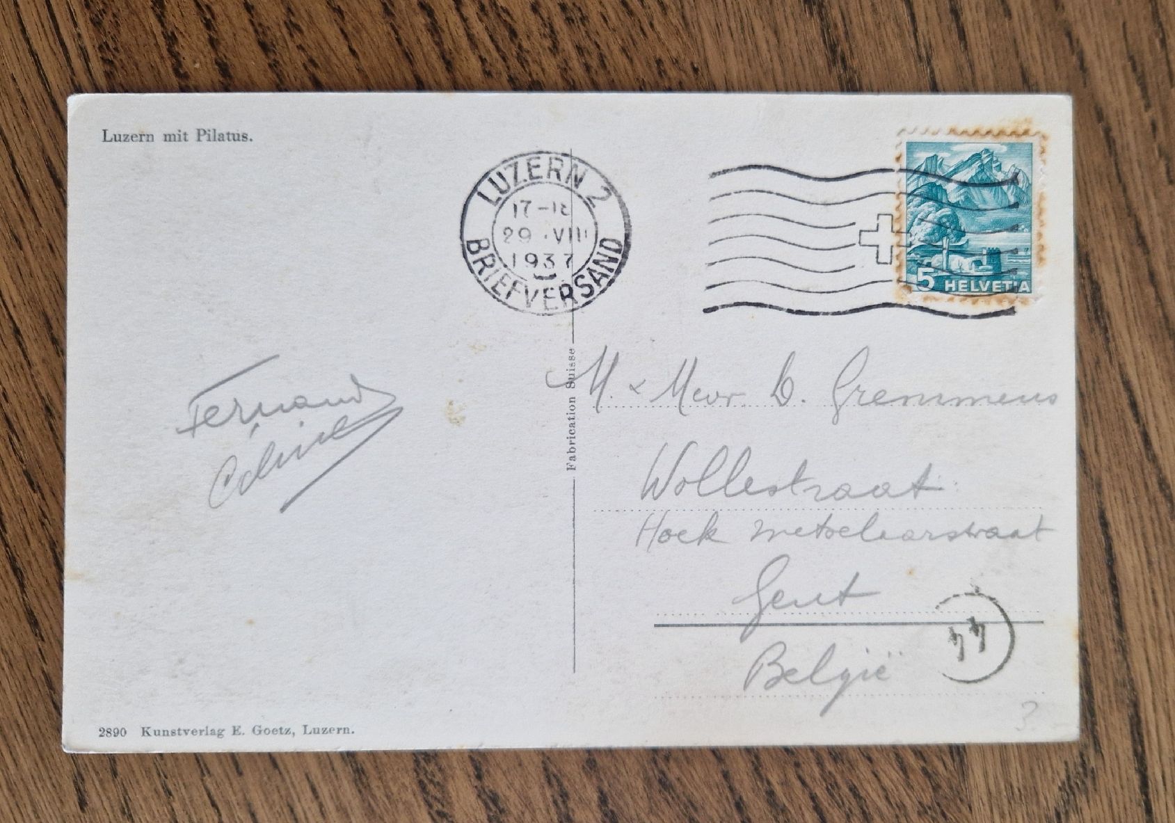 Cartoline postali: Luzern mit Pilatus 1937 – Usato da Ebikon venduto da Donar50 1