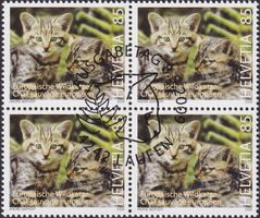 2009, Nr.1313 (Wildkatze) Viererblock mit Ersttags-Stempel.