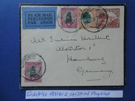 Südafrika 1933 Flugbrief nach Hamburg mit Nr. 22,27+34