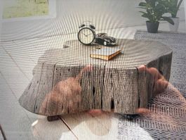Couchtisch Baumstamm Akazie Massivholz mit Rollen XL, Platin