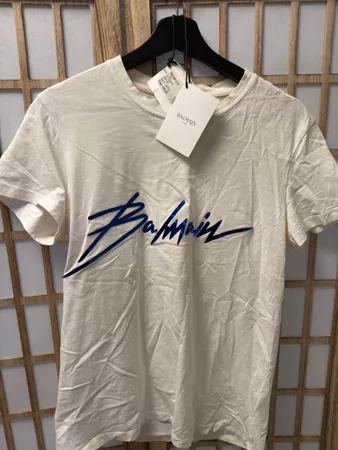 Balmain T-Shirt weiss mit Logo blau Grösse S neu