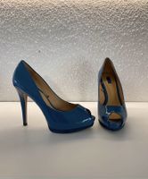 Peeptoe Pumps blau Lackleder Absatzschuhe Grösse 39