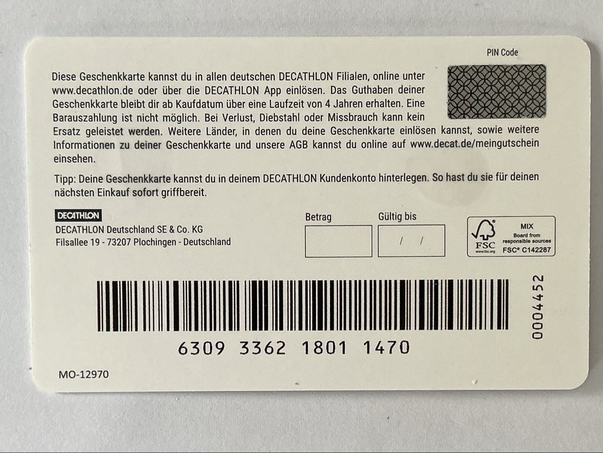 Karten: Decathlon Geschenkkarte, ohne Guthaben – Gebraucht aus Allschwil von gewuerznelke 1