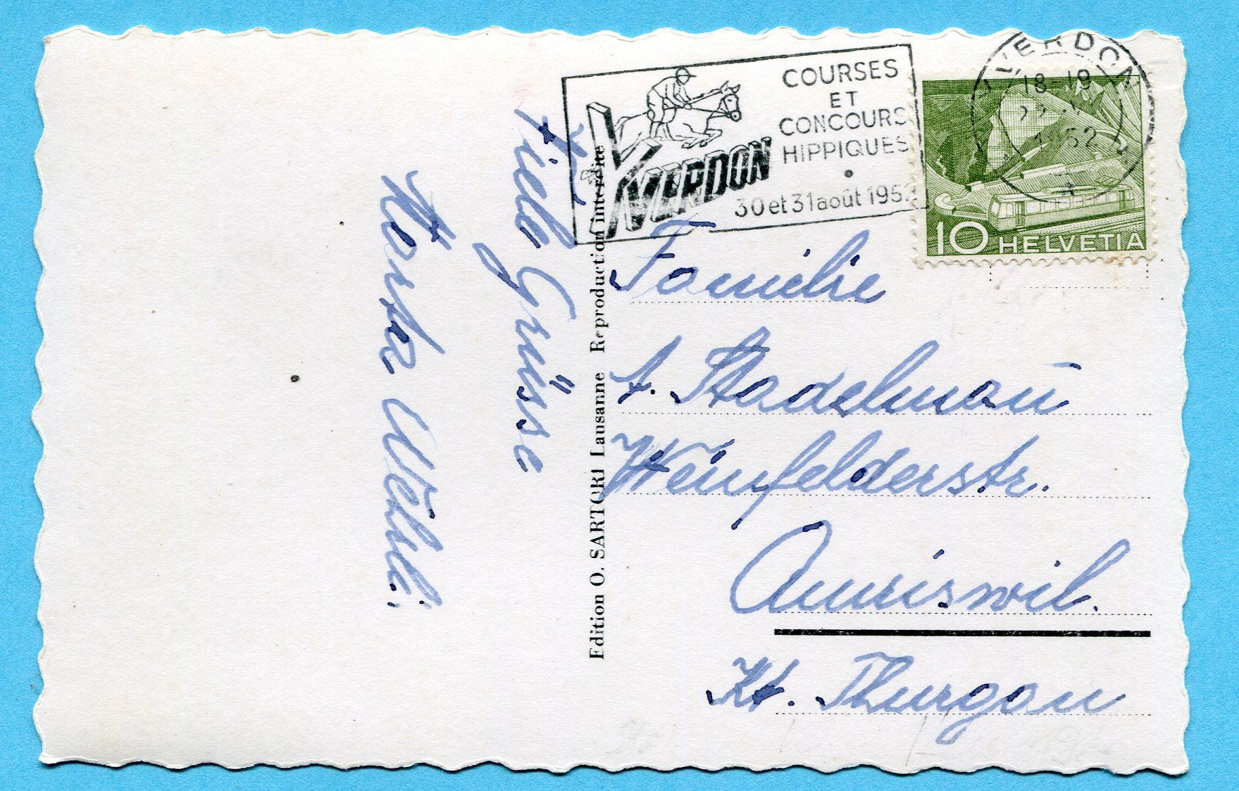 Cartoline postali: Yverdon 1952 - vue aérienne – Usato da Opfikon venduto da Prophila 1