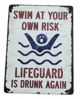 SWIM AT YOUR OWN RISK  - Holzschild  (neu/OVP)