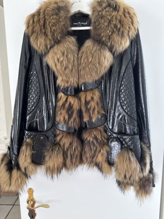 Derisong Truva Lederjacke mit Echtpelz Schwarz Braun Gr. XL