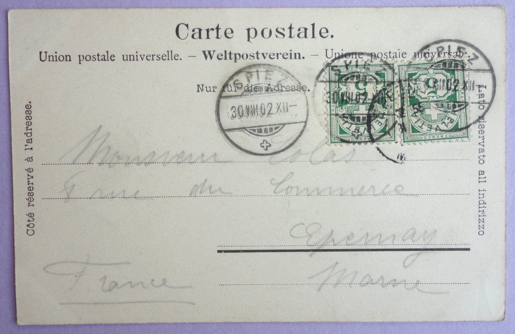 Cartoline postali: Spiez am Thunersee – Usato da Fétigny venduto da Billy2miny 1