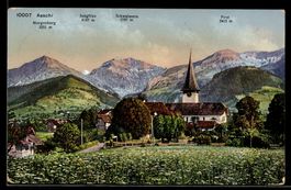 AK Aeschi, Ort mit Kirche und Bergen