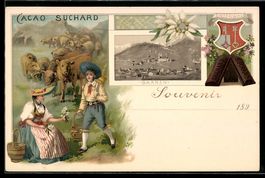 Litho Sarnen, Trachtenpaar vor Alpenansi