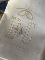 Hochzeit, Familienfeier, Monogramm Leinen Serviette, Weiss
