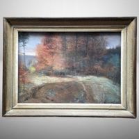 🎨 Antikes Ölgemälde Herbstwald Signiert Prunkrahmen Bild ✨
