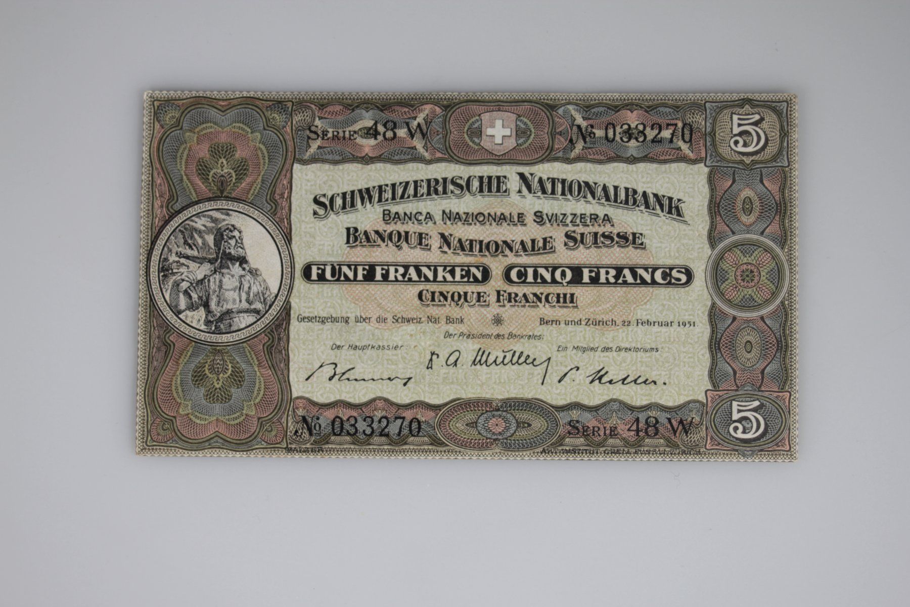 Banconote: Schweizer Banknote 5 Franken 1951 Serie 48 W – Usato da Basel venduto da IRMAundFRED