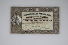 Schweizer Banknote 5 Franken 1951 Serie 48 W