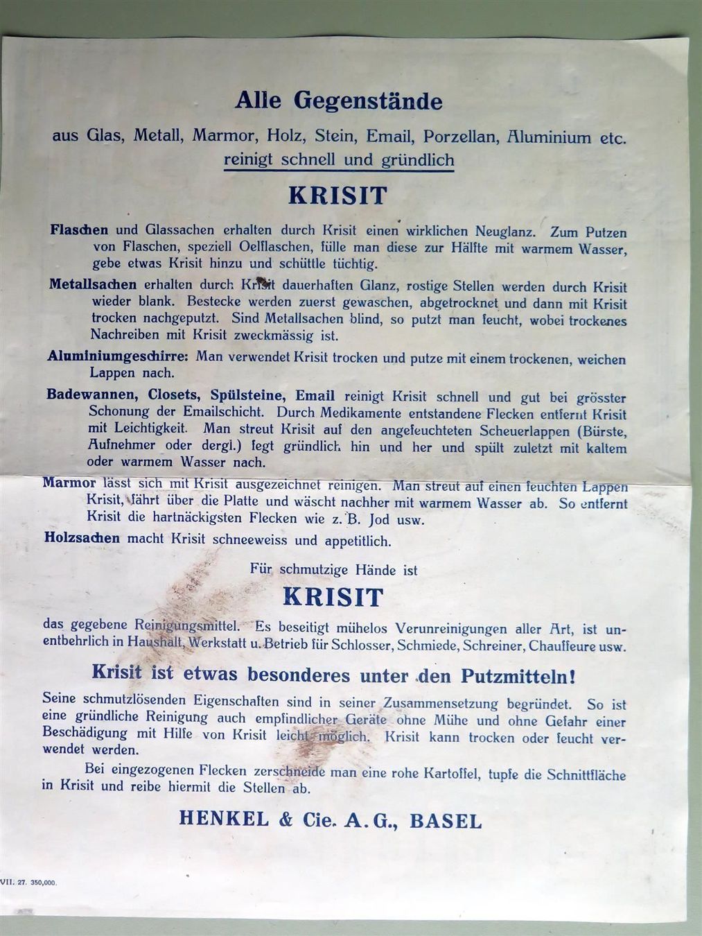 Foto & Immagini: (p) KRISIT Putzpulver Werbung 1927 – Usato da Bern venduto da Balzamico 1