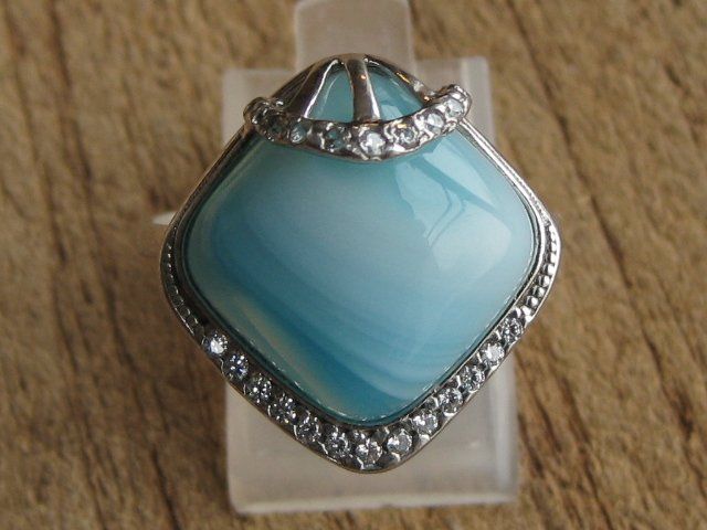 Anelli: Vintage Ring Silber 925 blauer gebänderter Achat / Gr. 61 – Usato da Ermatingen venduto da Decovin 2
