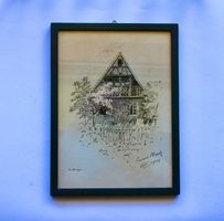 EMMA MERTZ, FEDERZEICHNUNG BAUERNHAUS IN HOLDINGEN ? 1902.