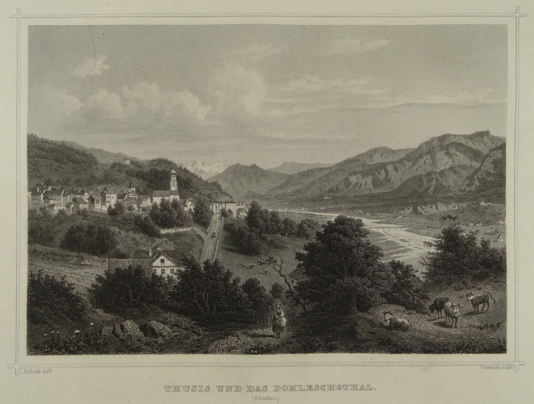 Incisioni: THUSIS, STAHLSTICH NACH ROHBOCK 1870 – Usato da Grüningen venduto da Kartensammler 1