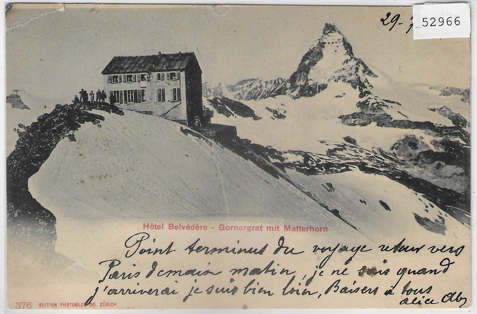Cartoline postali: Hotel Belvedere - Gornergrat mit Matterhorn – Difettoso da Ettingen venduto da Kartenplanet