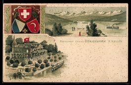 Lithographie Zürich, Wappen, Restaurant-Kasino Zürichhorn mi