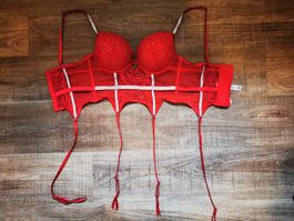 Roter Straps bh mit Spitze, Gr. 80C