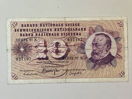 Banknote Schweiz Schweizerfranken CHF 10 Jahr 1977
