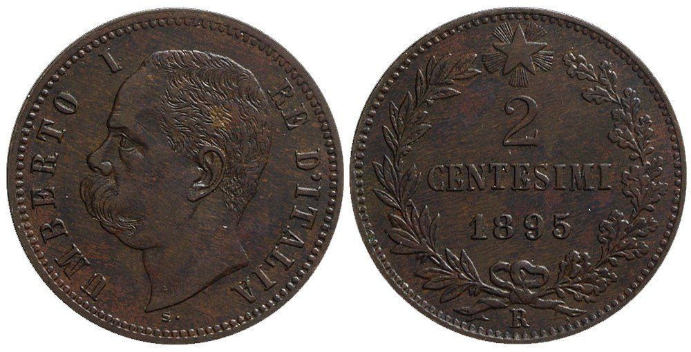 Alle Münzen: Italien, 2 Cents 1895 Roma – Gebraucht aus Chiasso von Novamarketing