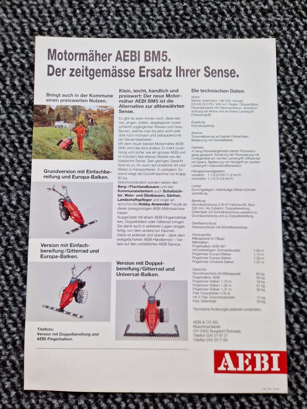 Aebi Trattori: Original Prospekt Aebi Motormäher BM5 – Usato da Dürnten venduto da Bachtel84 1