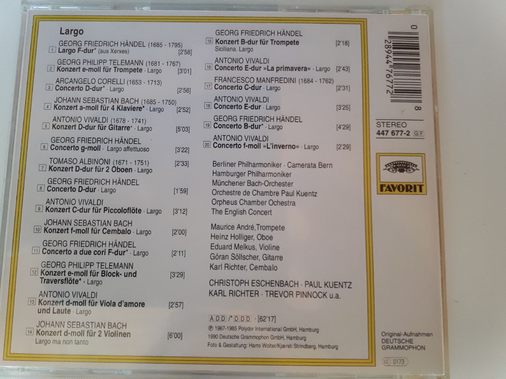 CD: Largo; Händel, Telemann, Corelli, Bach, Vivaldi – Usato da Dietikon venduto da Buchantiqdietikon 1