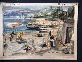 Vintage Schulwandbild SUMMER TIME BY THE LAKE #B1 LxB 90x65c